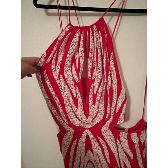 Haute Hippie Red Beaded Twist Back Side Cut Out Asymmetric Hem Dress NEW NWT - Picture 5 of 11